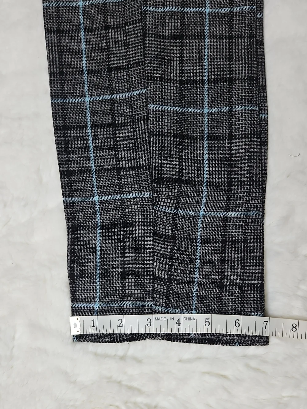 Men's Gray Plaid 3 Piece Suit with Light Blue Windowpane